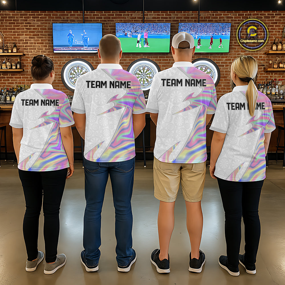 Personalized Pink Holographic Dartboard Pattern Women Darts Polo & 1/4-Zip Shirts Dart Team Jerseys NYN2811