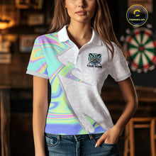 Load image into Gallery viewer, Personalized Green Blue Holographic Dartboard Pattern Women Darts Polo &amp; 1/4-Zip Shirts Dart Team Jerseys NYN2812