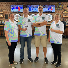 Load image into Gallery viewer, Personalized Green Blue Holographic Dartboard Pattern Men Darts Polo &amp; 1/4-Zip Shirts Dart Team Jerseys NYN2812