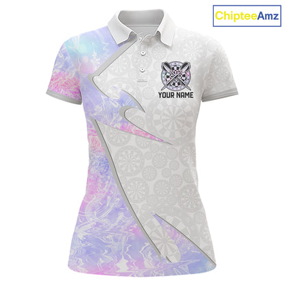 Personalized Pink-Purple Holographic Dartboard Women Darts Polo & 1/4-Zip Shirts Dart Team Jerseys NYN2813