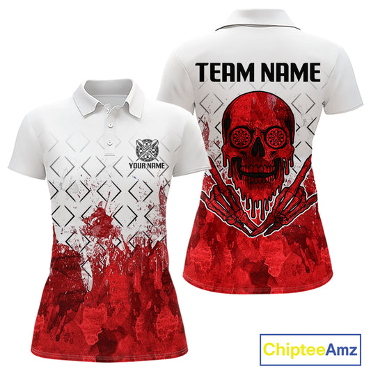 White-Red Skull Watercolor Pattern Custom Dart Shirt For Women, Dart Team Jerseys NYN0117