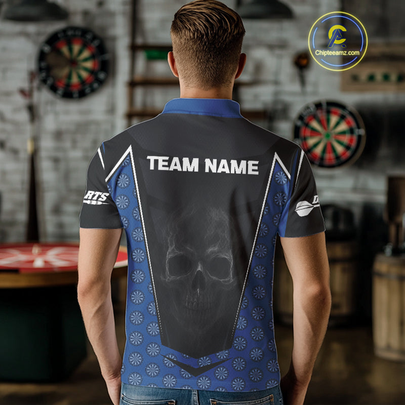 White Fog Skull & Dartboard - Blue Darts Team Shirt For Men With Custom Name NYN0484