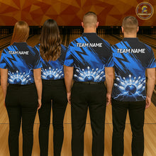 Load image into Gallery viewer, Womens Thunder Lightning Bowling Polo 1/4-Zip Shirts Custom Blue Stripes Team Bowling Jerseys NYN3455