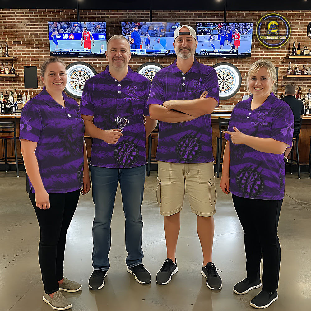 Custom Purple Grunge Wolf Torn Dartboard Men Darts Quarter-Zip Shirt Wolf Dart League Jerseys NYN2167