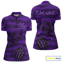Load image into Gallery viewer, Custom Purple Grunge Wolf Torn Dartboard Women Darts Quarter-Zip Shirt Wolf Dart League Jerseys NYN2167