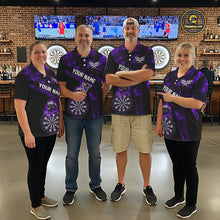 Load image into Gallery viewer, Custom Black &amp; Purple Flaming Skull Darts Quarter-Zip Shirt For Women Skull Dart League Jerseys NYN2170