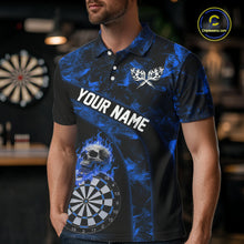 Load image into Gallery viewer, Custom Black &amp; Blue Flaming Skull Darts Polo Shirt For Men Skull Dart League Jerseys NYN2171