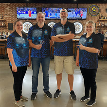 Load image into Gallery viewer, Custom Blue Dripping Skull Darts Quarter-Zip Shirt For Men Fire Flame Skull Dart League Jerseys NYN2173