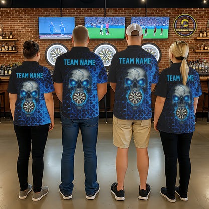 Custom Blue Dripping Skull Darts Polo Shirt For Men Fire Flame Skull Dart League Jerseys NYN2173