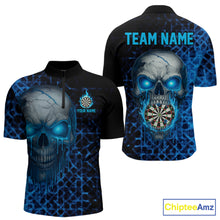 Load image into Gallery viewer, Custom Blue Dripping Skull Darts Quarter-Zip Shirt For Men Fire Flame Skull Dart League Jerseys NYN2173