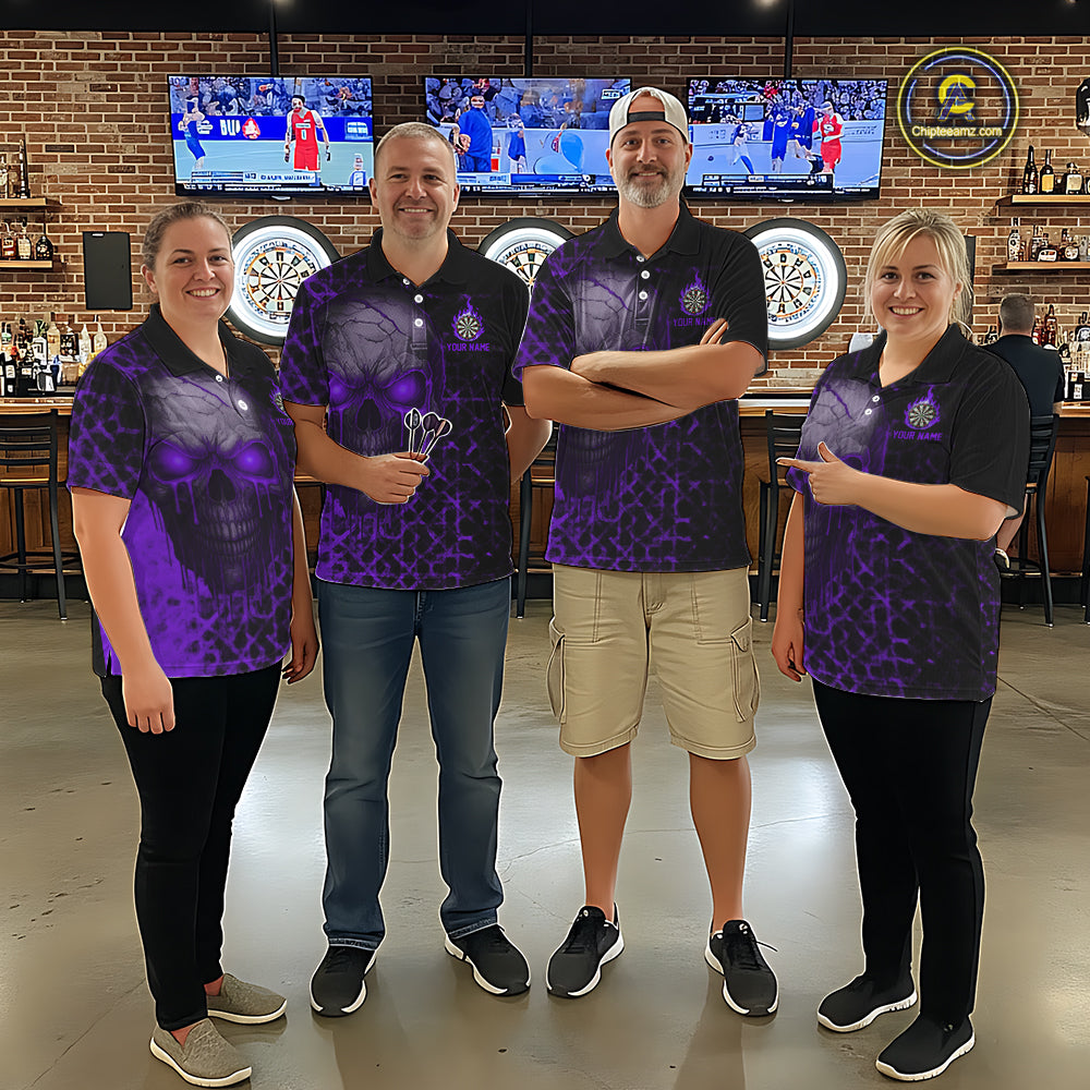 Custom Purple Dripping Skull Darts Quarter-Zip Shirt For Women Fire Flame Skull Dart League Jerseys NYN2174
