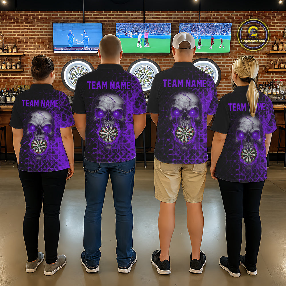 Custom Purple Dripping Skull Darts Quarter-Zip Shirt For Women Fire Flame Skull Dart League Jerseys NYN2174