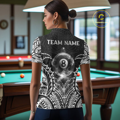 White Tribal Smoke 8 Ball Pool Women Polo & 1/4-Zip Shirt Personalized 3D Ball Billiard Gifts NYN2426