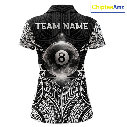 White Tribal Smoke 8 Ball Pool Women Polo & 1/4-Zip Shirt Personalized 3D Ball Billiard Gifts NYN2426