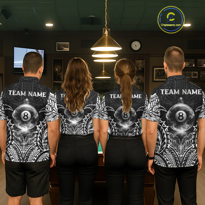 White Tribal Smoke 8 Ball Pool Men Polo & 1/4-Zip Shirt Personalized 3D Ball Billiard Gifts NYN2426
