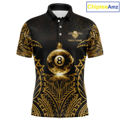 Gold Tribal Smoke 8 Ball Pool Men Polo & 1/4-Zip Shirt Personalized 3D Ball Billiard Gifts NYN2427