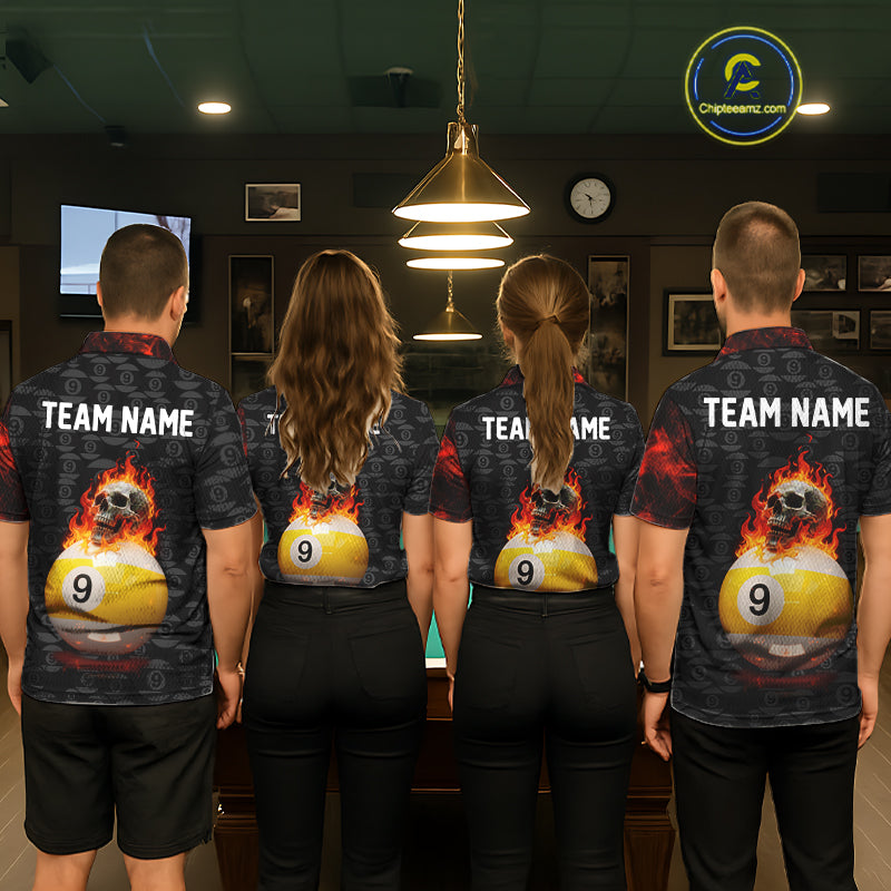 Fire Skull 9 Ball Pool Billiard Team Shirt For Women Custom Red Flames Billiard Ball & Cue Gifts NYN2437