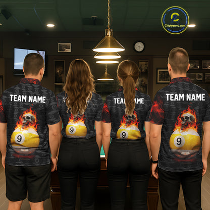 Fire Skull 9 Ball Pool Billiard Team Shirt For Women Custom Red Flames Billiard Ball & Cue Gifts NYN2437