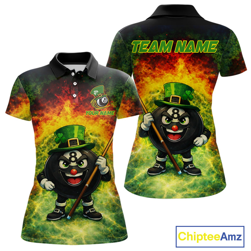 Red & Green Shamrock Thunder Funny Pool 8 Ball Women Billiard Shirt Personalized Balls Billiard Shirts NYN2653