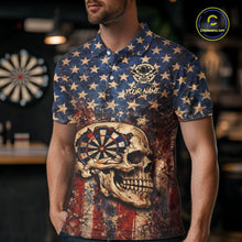 Load image into Gallery viewer, US Flag Retro Cracked Skull Dartboard Men Darts Polo Shirt Custom Patriotic Vintage Dart Shirt NYN2660
