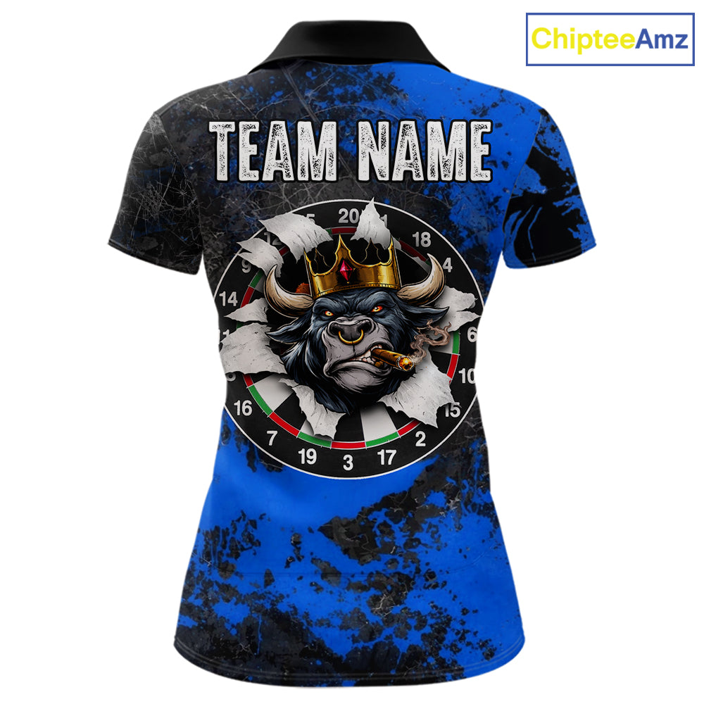 Personalized Black & Grunge Crown Blue Funny Bull Cracked Darts Shirts For Women Dart Team Jerseys NYN2817