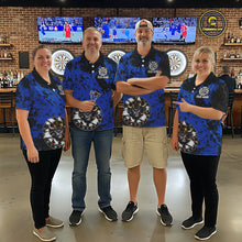 Load image into Gallery viewer, Personalized Black &amp; Grunge Crown Blue Funny Bull Cracked Darts Shirts For Men Dart Team Jerseys NYN2817