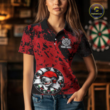 Load image into Gallery viewer, Personalized Black &amp; Grunge Red Funny Cool Dog Cracked Darts Shirts For Women Dart Team Jerseys NYN2818