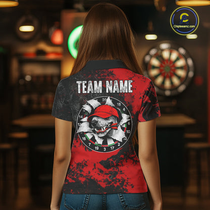 Personalized Black & Grunge Red Funny Cool Dog Cracked Darts Shirts For Women Dart Team Jerseys NYN2818