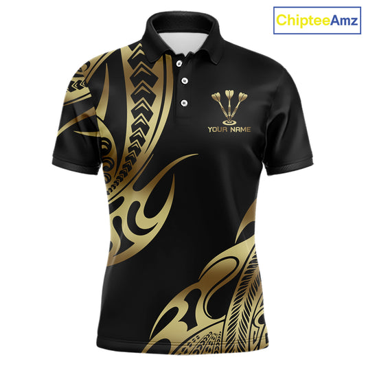 Custom Black & Light Gold Dartboard & Arrow Darts Polo & 1/4-Zip Shirts For Men Dart Team Jerseys NYN2819