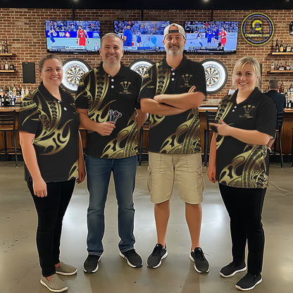Custom Black & Light Gold Dartboard & Arrow Darts Polo & 1/4-Zip Shirts For Men Dart Team Jerseys NYN2819