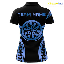 Load image into Gallery viewer, Custom Black &amp; Light Blue Dartboard &amp; Arrow Darts Polo &amp; 1/4-Zip Shirts For Women Dart Team Jerseys NYN2820