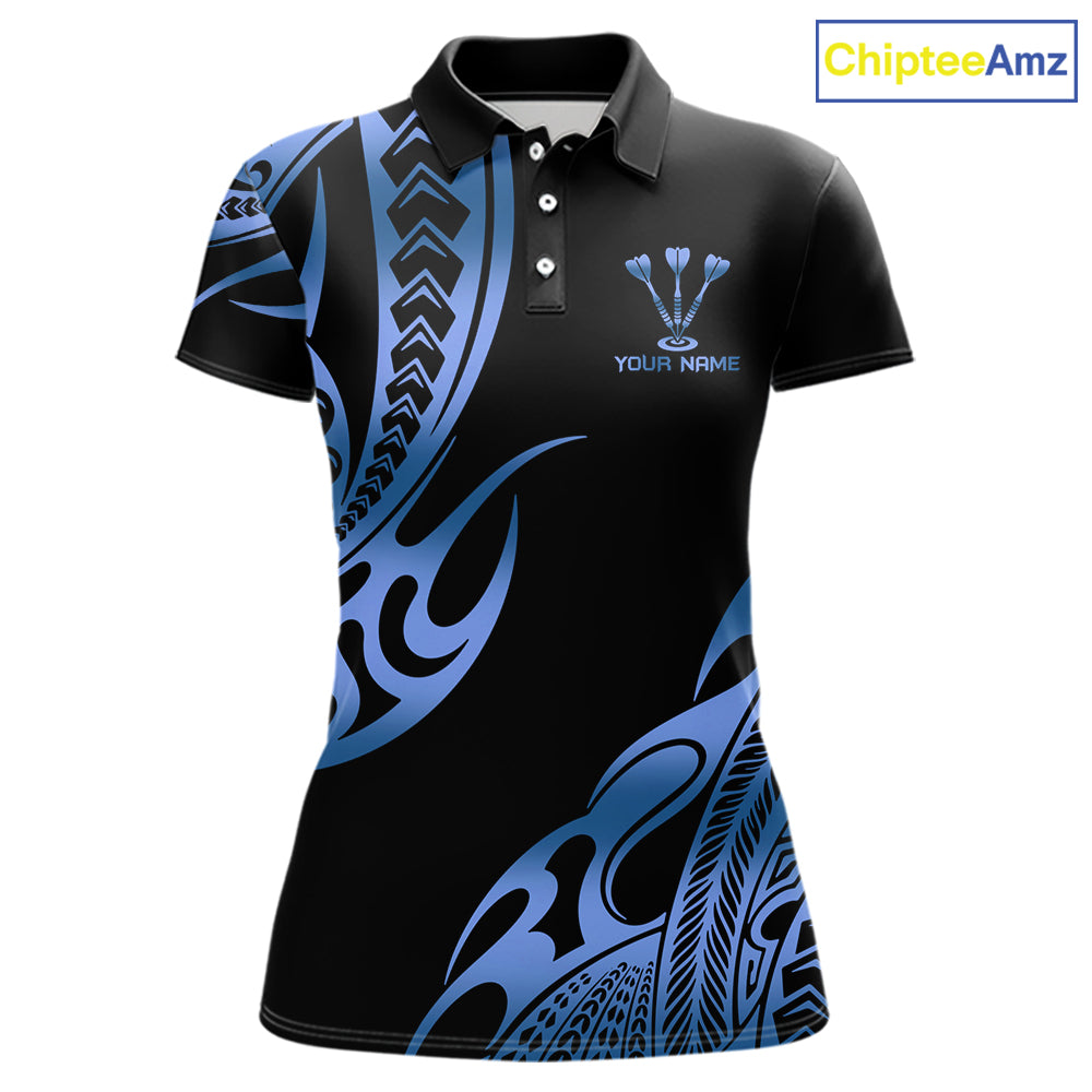 Custom Black & Light Blue Dartboard & Arrow Darts Polo & 1/4-Zip Shirts For Women Dart Team Jerseys NYN2820