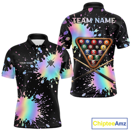 Holographic Rainbow Pool Billiard Shirts For Men Custom Flame 8 Ball Pool Billiard Team Jerseys NYN3016