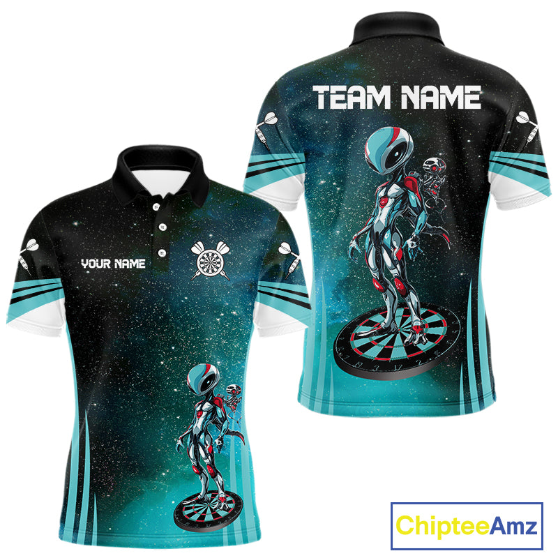 Turquoise Pattern Alien And Dartboards Custom Dart Shirts For Men, Dart Jerseys NYN0239