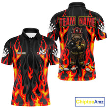 Load image into Gallery viewer, Personalized Funny Cat Firefighter Fire Flame Men Bowling Shirt Custom Team Shirts For Bowlers NYN3191