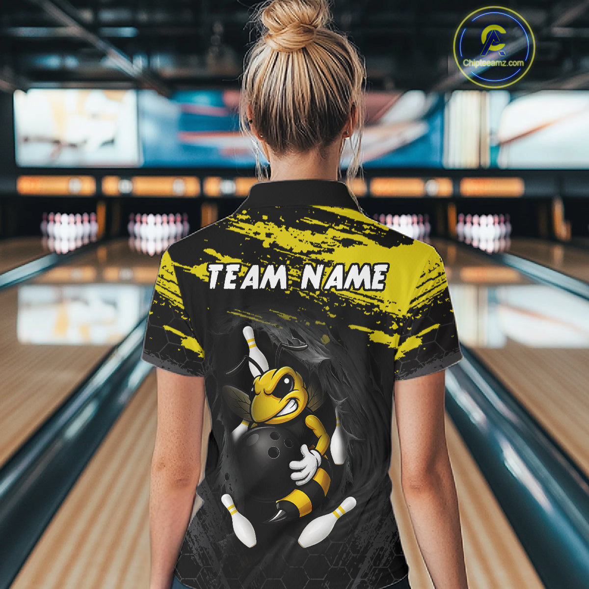 Custom Angry Bee Bowling Shirt Funny Bowling Team League Yellow Grunge Bowling Jersey For Women NYN3193