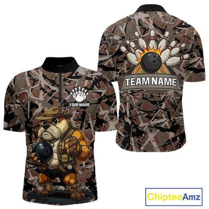 Hunting Bulldog Bowling Shirts For Men Custom Camo Bowling Team Jerseys Funny Bowling Attire NYN3196