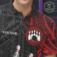 Load image into Gallery viewer, Red And Black Polynesian Tribal Bowling Ball &amp; Pins Shirt For Men Custom Bowling Team Shirts Outfit NYN3201