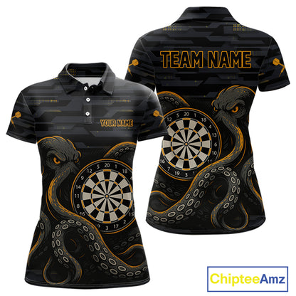 Yellow and Black Octopus Dartboard - Women's Darts Team Shirt - Custom Name For Players NYN0490