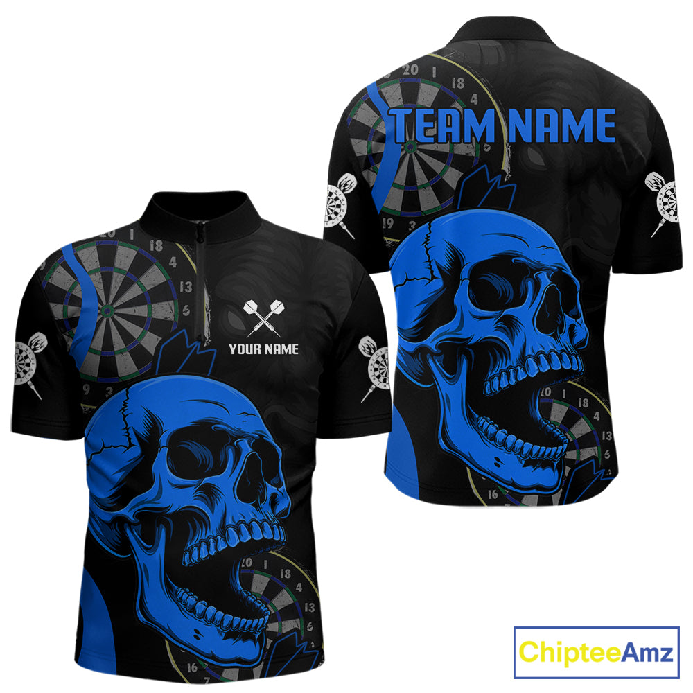 Personalized Skull Men's Quarter-Zip Darts Jersey Mockup, Professional Dart League Uniform