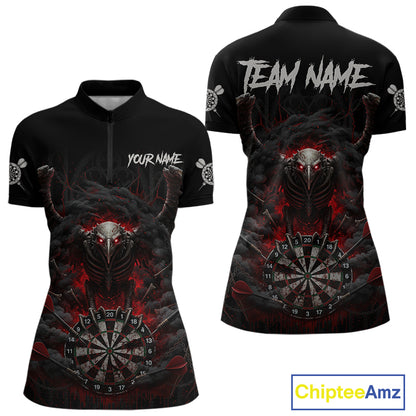 Black Smokes Eagle Chain Red Grunge Dartboard Custom Women Darts Quarter-Zip Shirt Dart Jerseys NYN1907