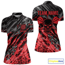 Load image into Gallery viewer, Custom Streaks Red And Grey Skull Women Darts Quarter-Zip Team Shirt Skull Dart League Jerseys NYN2179