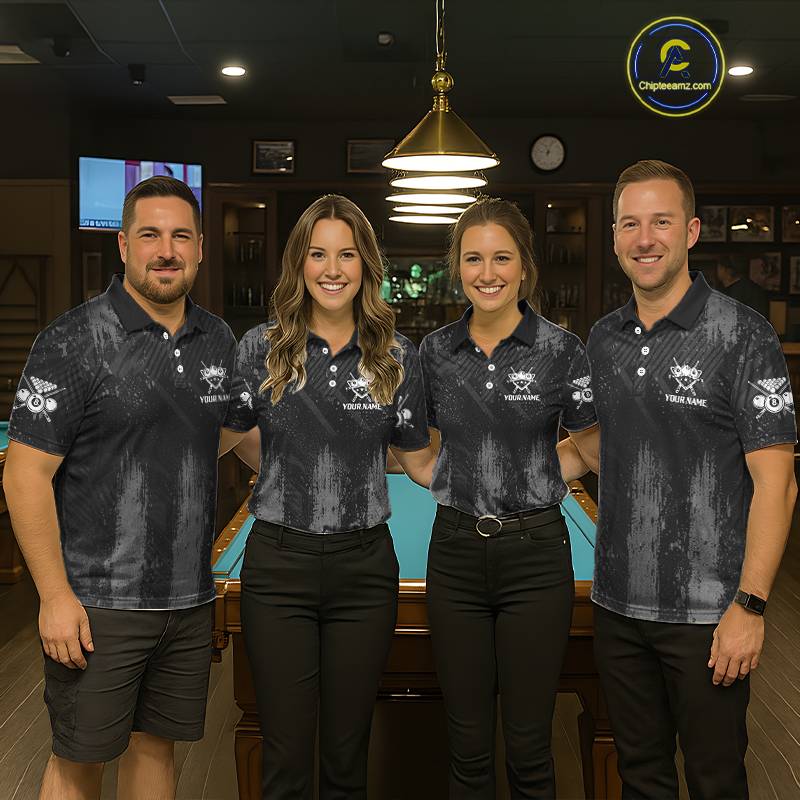 Grey Grunge Ball Pool Men Billiard Polo & 1/4-Zip Shirt Custom 8 Balls Billiard Team Jerseys NYN2443