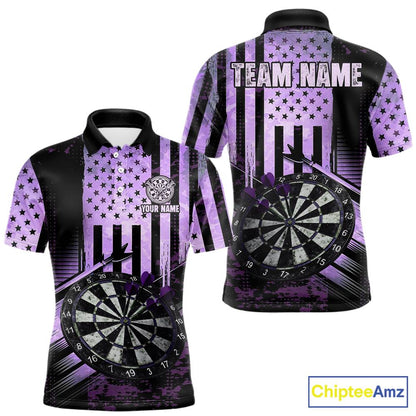 Purple US Flag Grunge Dartboard & Arrow Men Darts Polo Shirts Custom Dart Team Jerseys NYN2444