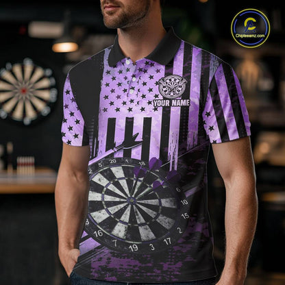 Purple US Flag Grunge Dartboard & Arrow Men Darts 1/4-Zip Shirts Custom Dart Team Jerseys NYN2444