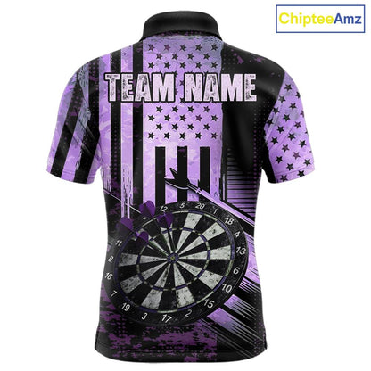 Purple US Flag Grunge Dartboard & Arrow Men Darts 1/4-Zip Shirts Custom Dart Team Jerseys NYN2444