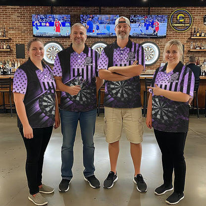 Purple US Flag Grunge Dartboard & Arrow Women Darts Polo Shirts Custom Dart Team Jerseys NYN2444