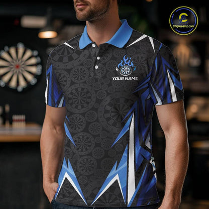 Black And Blue Flames Dartboard Men Darts 1/4-Zip Shirts Custom Fire Flame Dart Team Jerseys NYN2445