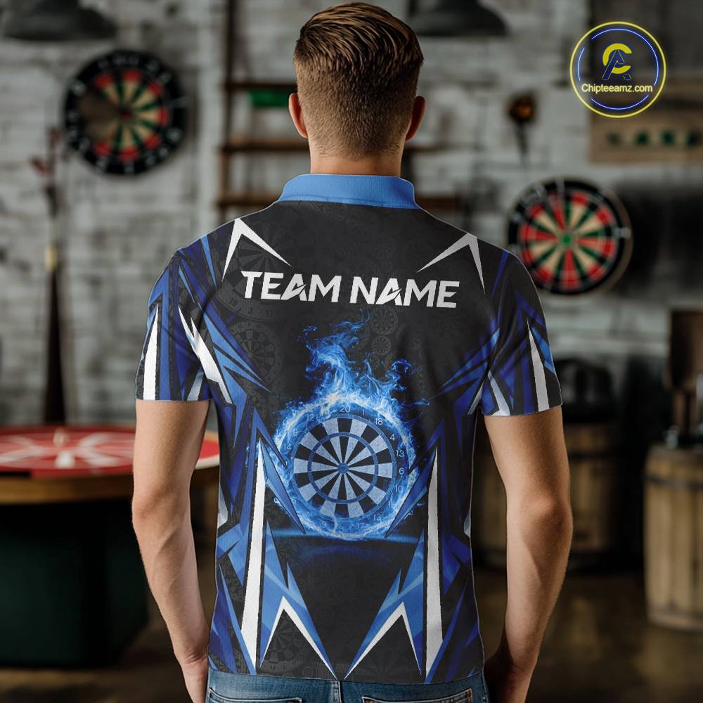 Black And Blue Flames Dartboard Men Darts 1/4-Zip Shirts Custom Fire Flame Dart Team Jerseys NYN2445