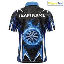 Load image into Gallery viewer, Black And Blue Flames Dartboard Men Darts Polo Shirts Custom Fire Flame Dart Team Jerseys NYN2445
